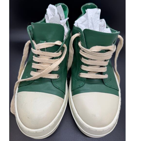Rick Owens Mainline Green/White Leather Low Top Lace-Up Sneakers 37964 Size 10 main image 6